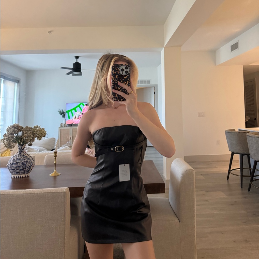 Black Strapless Leather Dress